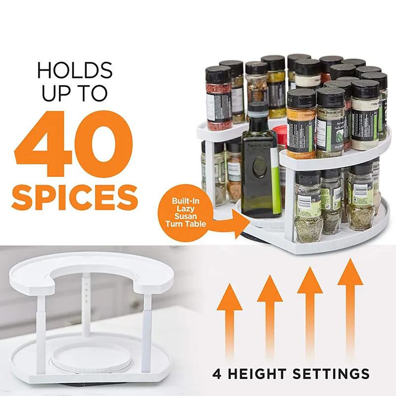 Rotating Spice Rack Organizer - Double Layer Kitchen Seasoning Spinner ...