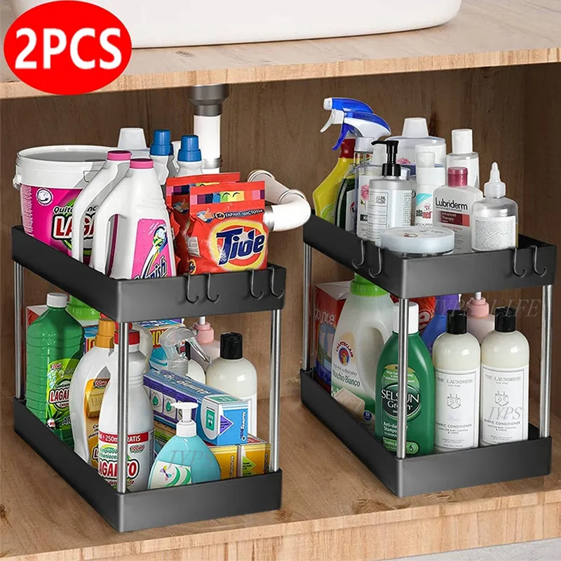 Other Kitchen Storage Organization 1 2 Pcs Under Sink Organizer 2 Tier Drawer Multipurpose Rack Cabinet Bathroom 221205
