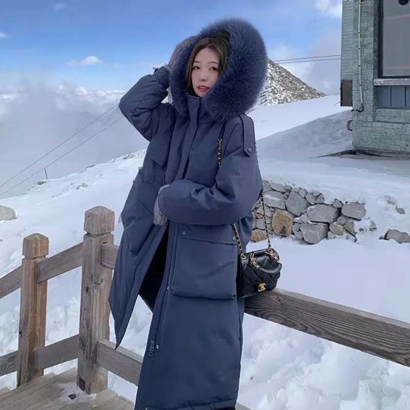 Parkas en duvet pour femmes veste d'hiver à capuche coréenne doublure en fourrure manteau épais vêtements de neige longue Parka 221205