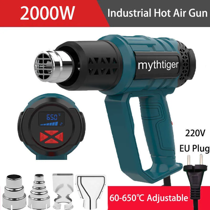 Industriell hårtork värmepistol 2000W Hot Luft Gun Luft Dryer för lödning av termisk fläkt Lödstation krympningsverktyg