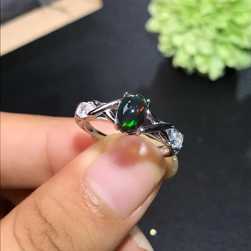 Cluster Rings Coming Natural And Real Black Opal Ring 925 Sterling Silver Fine Jewelry