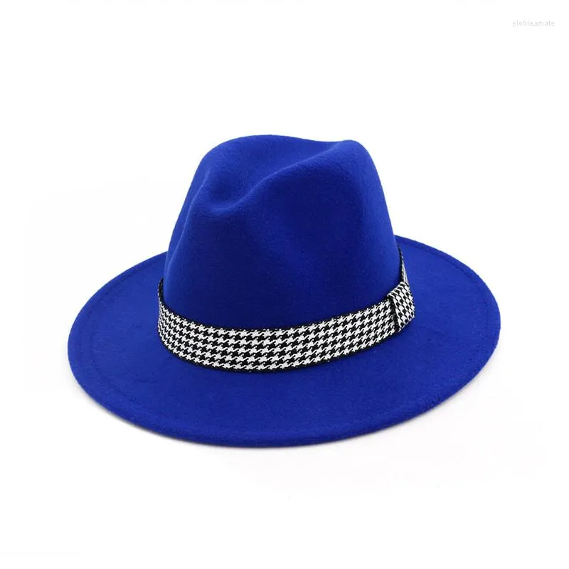 Berets Women's Men's Flat Brim Wool Feel Vintage Panama Fedora Hats Hats Fashion Jazz Cap with Ribbon Mężczyzn Kobiet Trilby Hazster Hat