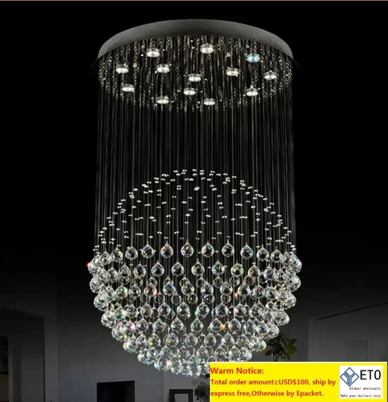 Modern Staircase LED Crystal Chandeliers Lighting Fixture for Hotel Lobby Foyer Ball Shape Rain Drop Pendants