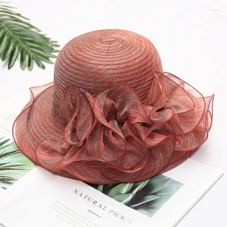 Chapeaux à bord large fleur de la plage de la plage du soleil femme d'été grand bord de fête pliable mariage grand fedora capiche