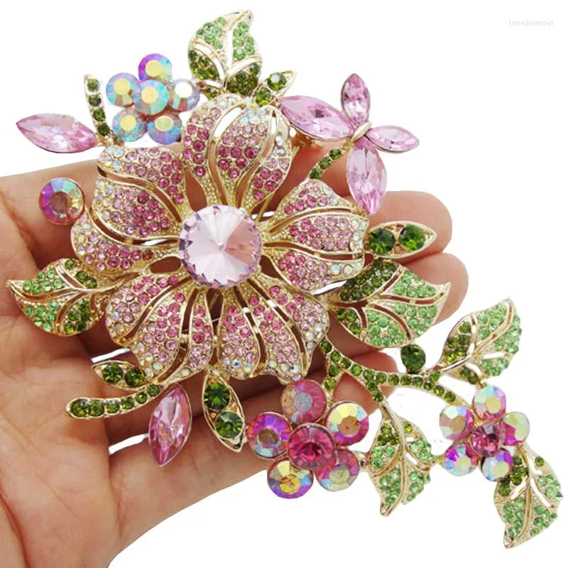 Broches grand élégant rose cristal fleur broche strass broche romantique mariage mariée demoiselle d'honneur grand pour femme bijoux