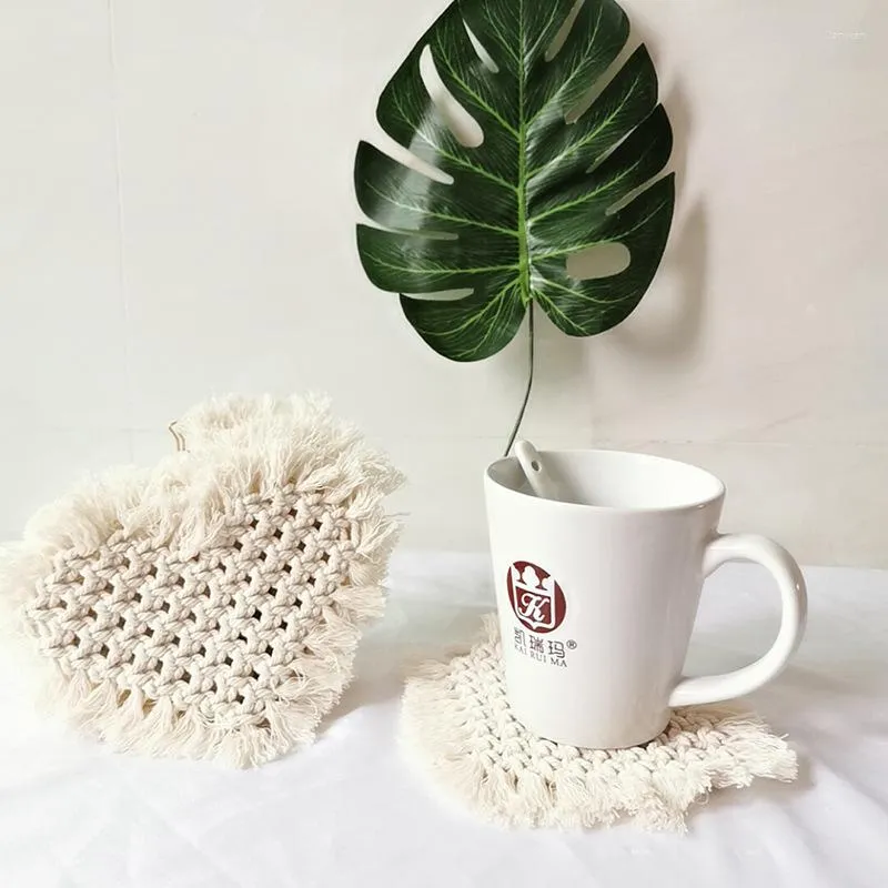 Manteles Individuales de macramé bohemios del norte de Europa, tapete para tazas, mantel bohemio, 3 uds. Por bolsa, trenza de té de algodón hecha a mano