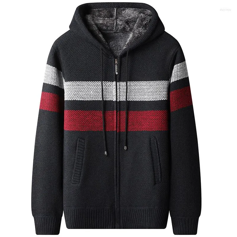 Men's Jackets Winter Jacket Men Fleece Warm Hooded Cardigan Coat Fashion Patchwork Knitted Casual Outerwear Mens Clothing 2022