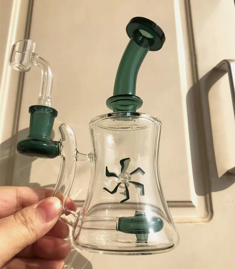 Glass Bong Heady Dab Rigs Hookahs Rotating Perc Double Function Water Pipe Recycler Oil Rig Glass Vatten Bongs med 14 mm