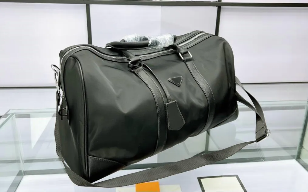 Black Nylon Duffel Bag Large Capacity Travel Weekender for Men Women Sports Weekend Trips Interior Zipper Pocket