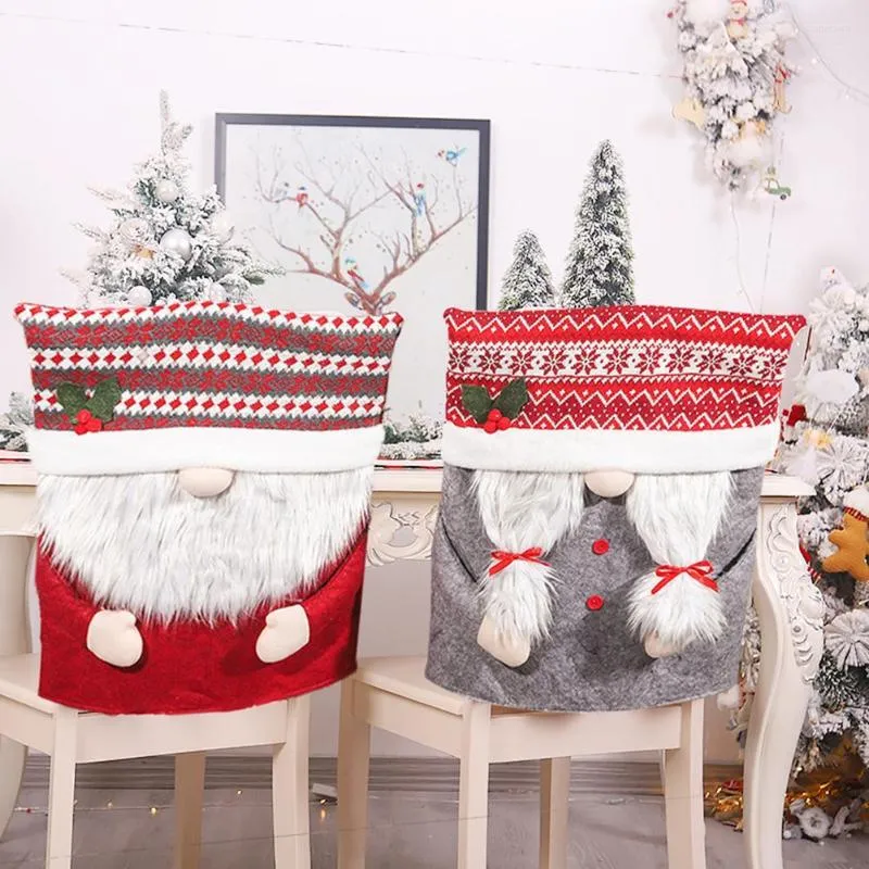 Dekoracje świąteczne tylne krzesło okładka jadalnia Święty Mikołaj bez twarzy stary człowiek obejmuje dekoracje