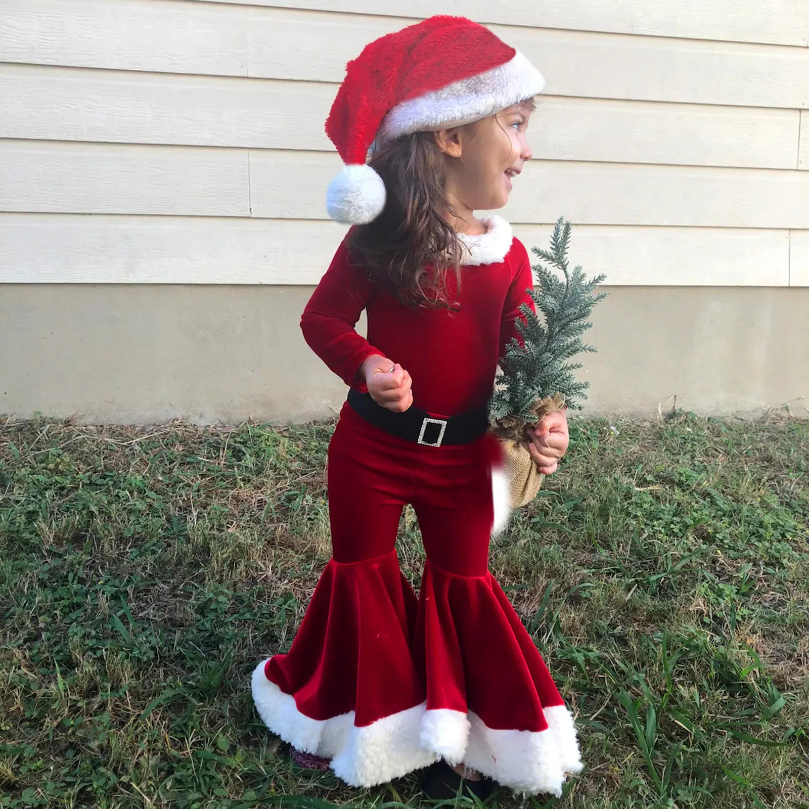 Ensembles de vêtements enfant en bas âge filles Costume de noël pour l'année enfants ensemble de vêtements hauts ceinture pantalon chapeau bébé tenue de noël 221205