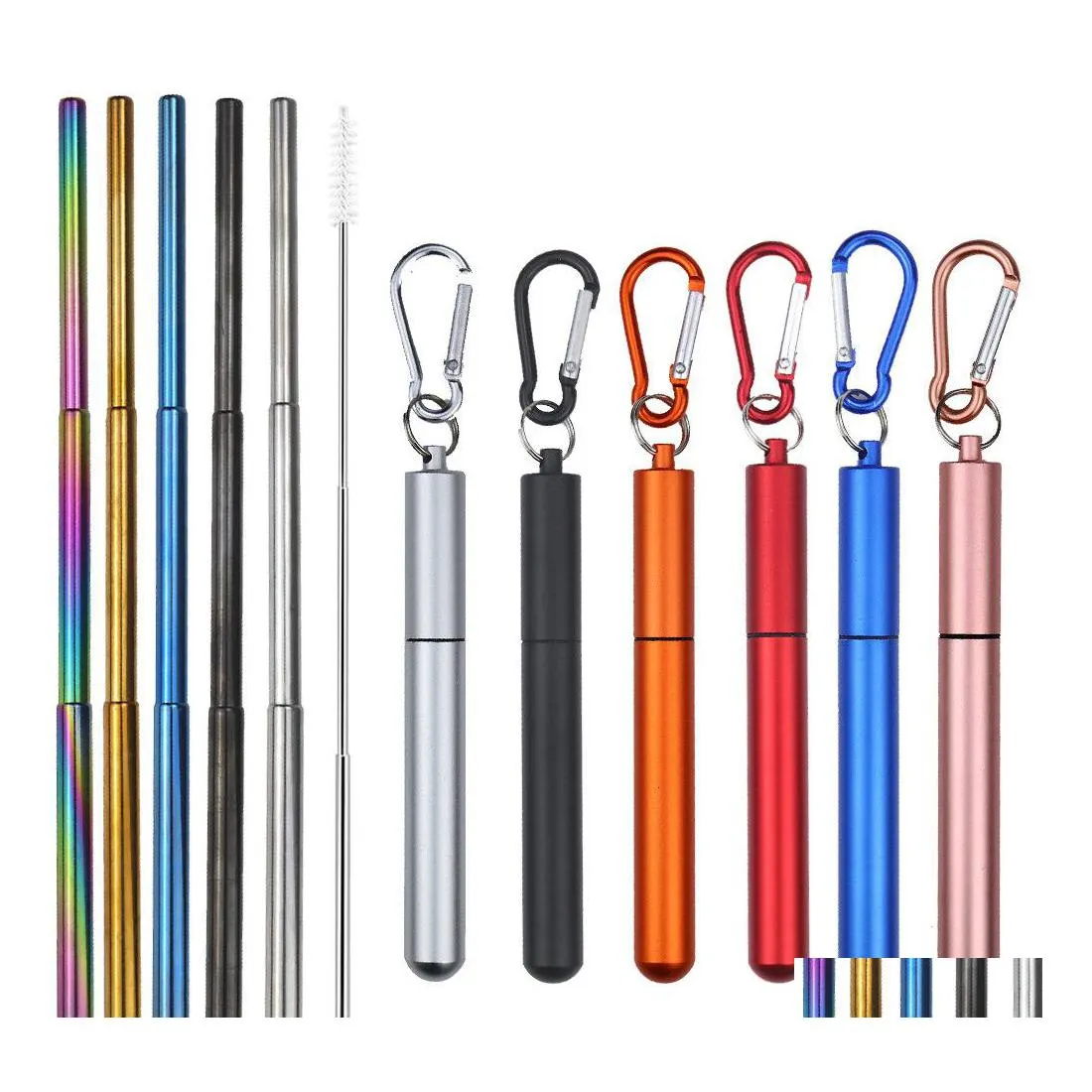 Drinking Straws Reusable Stainless Steel Sts Telescopic Drinking St With Aluminum Keychain Cleaning Brushes Inventory Wholesale Drop Dhaty