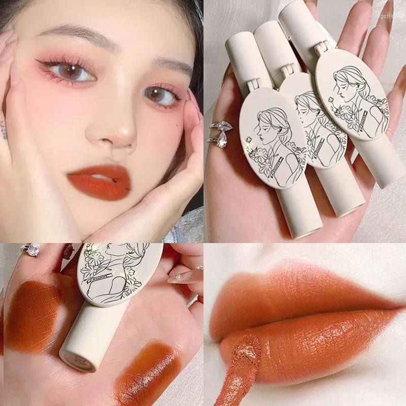 Lipgloss Samt Matt 5 Farben Wasserdicht Antihaft-Becher Dunkle Farbserie Einfach zu verwischen Dauerhafter feuchtigkeitsspendender Lippenstift Frauen-Make-up