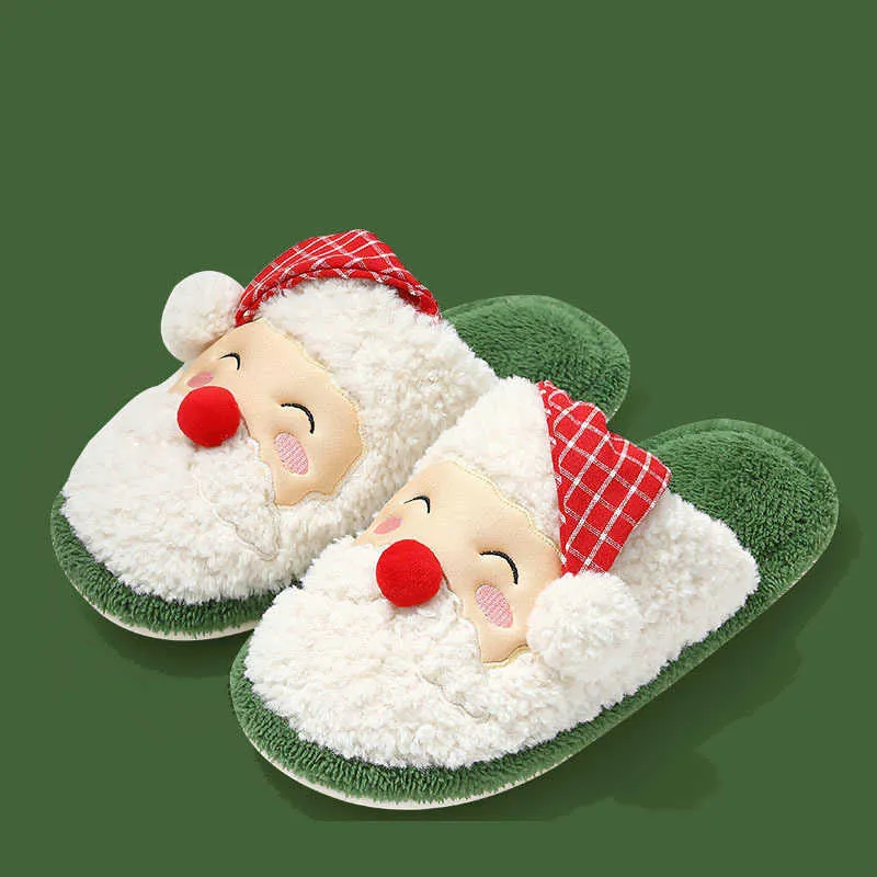 Christmas Winter Adult Slippers Couples Women Men Santa Claus Cartoon Household Cotton Mop Plush Soft Warm Slipper Holiday Party 22120