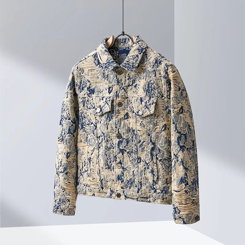 22ss Tasarımcılar Denim Ceketler Erkekler Kadınlar DESTROYED batik Jakarlı çiçekler paris Yaka Boyun Streetwear mavi