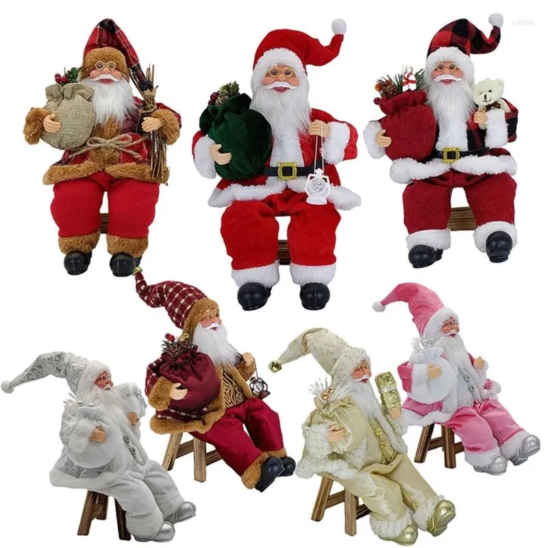 D￩corations de No￫l 1 pc 14 '' Assis Santa Claus Figurines Figure suspendue Ornements d'arbre de No￫l Jouet de poup￩e