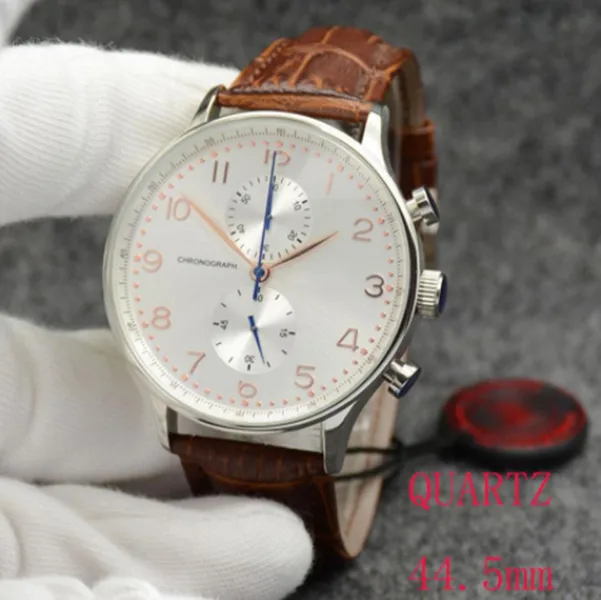 Montre à quartz de haute qualité pour hommes, marque de luxe, pilote, cadran blanc, bracelet en cuir, chronographe, design limité, boîtier en or, montre-bracelet professionnelle