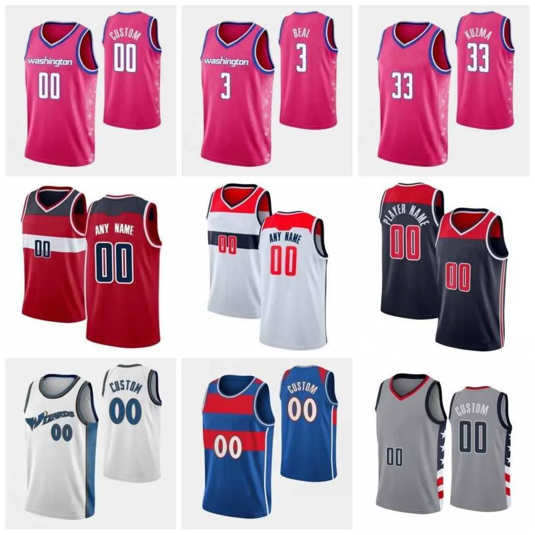 Maillot de basket-ball personnalisé cousu sur mesure 1 Johnny Davis 33 Kyle Kuzma 3 Bradley Beal Kristaps 6 Porzingis 9 Deni Avdija 24 Corey Kispert 21 Daniel Gafford 6 patch