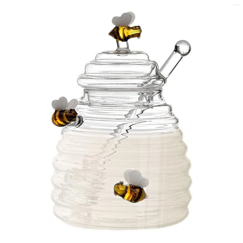زجاجات تخزين جرة العسل مع حاوية وعاء زجاجي ديب
