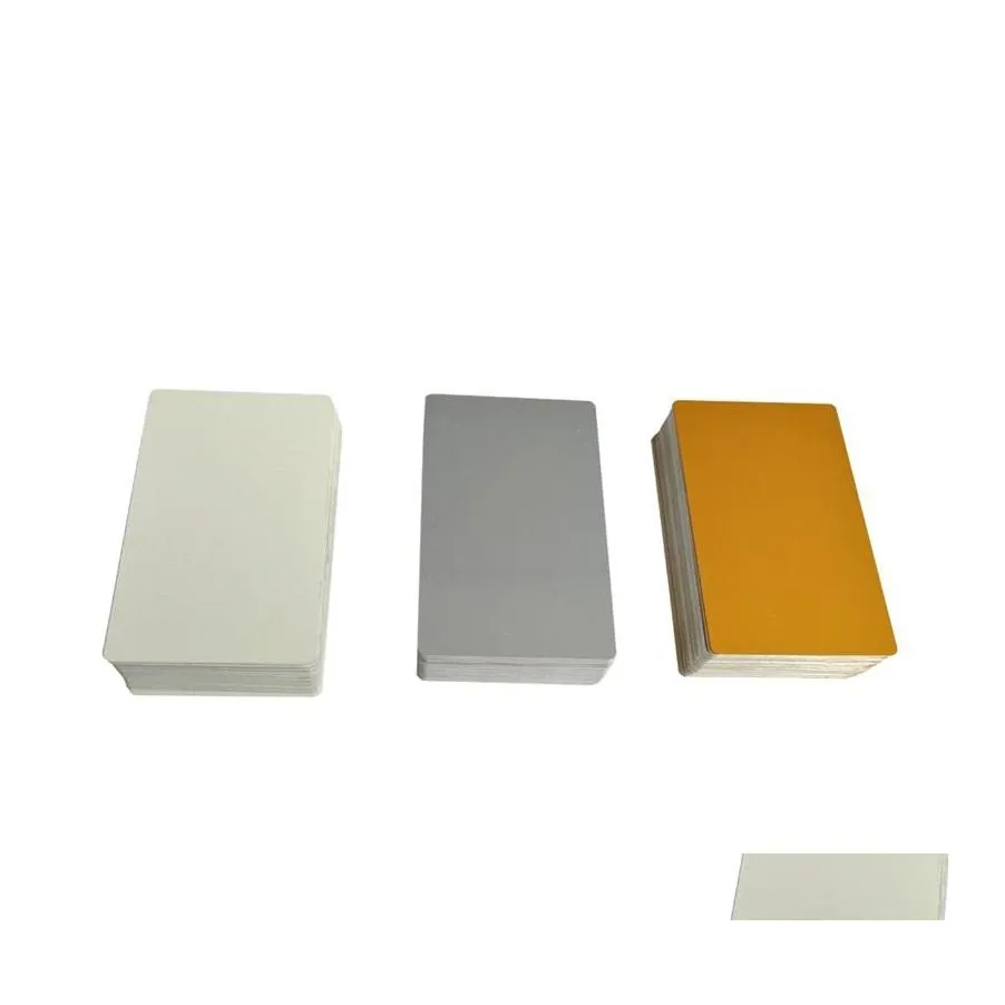Fichiers de cartes de visite 86x54mm Sublimation Métal Cartes de visite vierges Fichiers Plaque d'aluminium de transfert de chaleur double face pour blanc doré S Dhxrc
