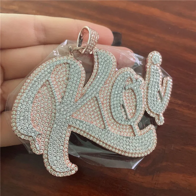 Nom personnalisé Bling CZ pierre lettres Hip Hop pendentif avec chaîne de corde gratuite or argent Bling zircone hommes bijoux