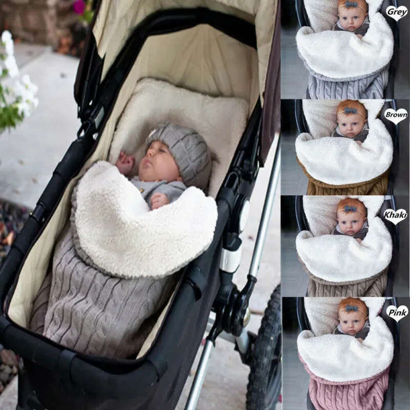 Sovsäckar födda baby vintervagn wrap filt fotmuff tjock varm stickad virka swaddle småbarn liten sömn säck 221205