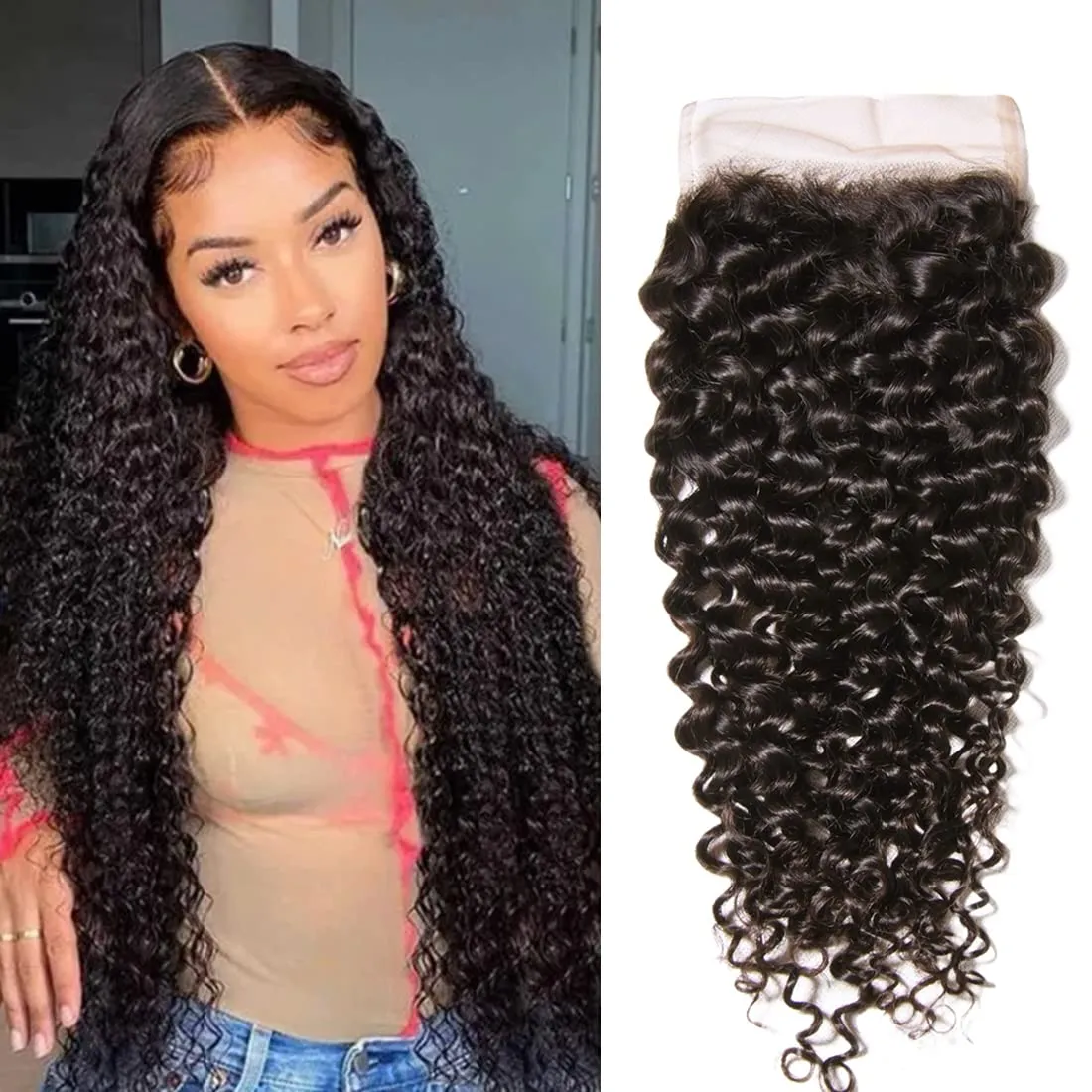 Brazilian Virgin Hair Jerry Curly 4x4 Lace Closure Pre-Plucked With Baby Hair