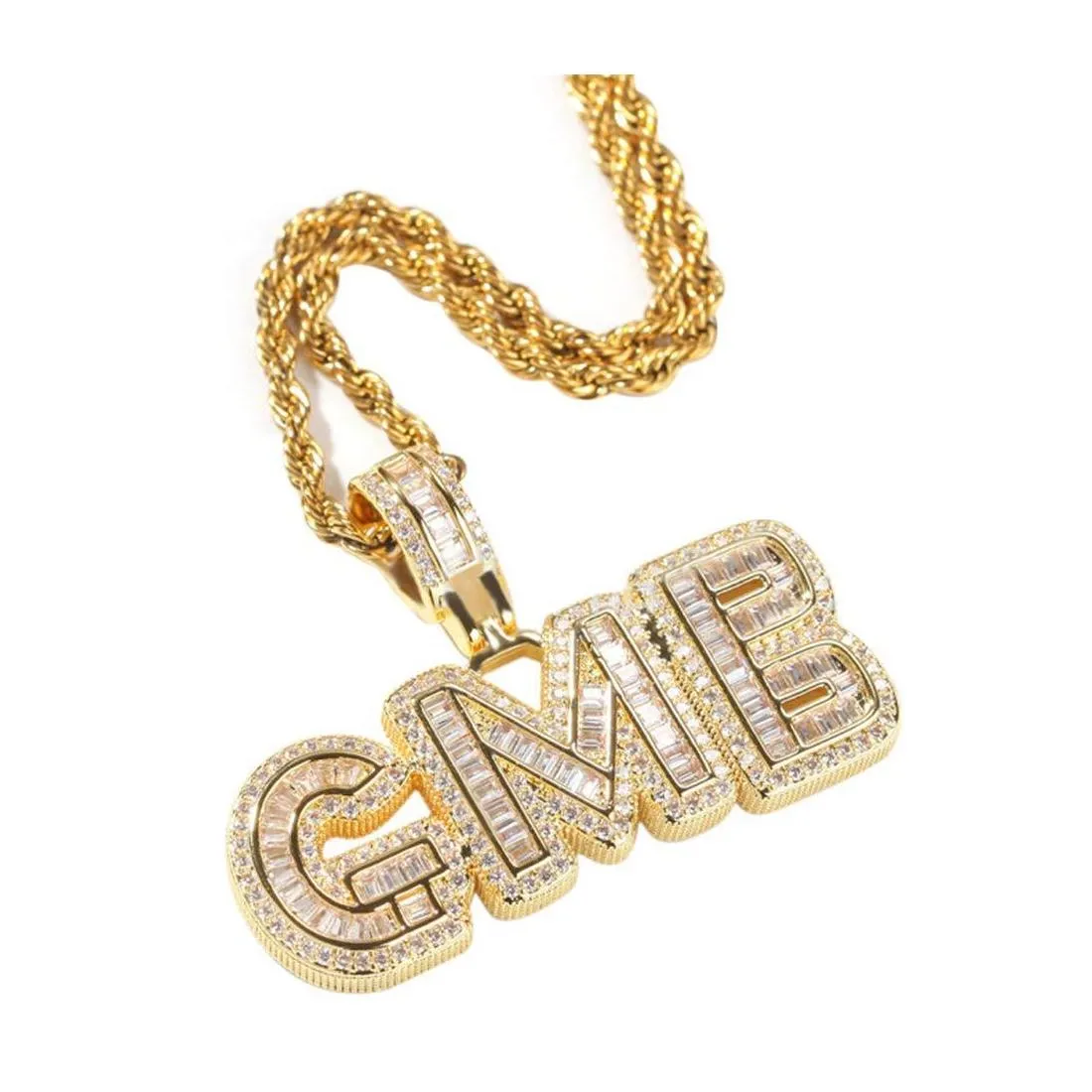 Anhänger-Halsketten Anhänger-Halsketten Benutzerdefinierte Iced Out-Namenshalskette Personalisierter Blasenbuchstabe 18 Karat Gold Sier Hip Hop-Diamantkette für Otj2M