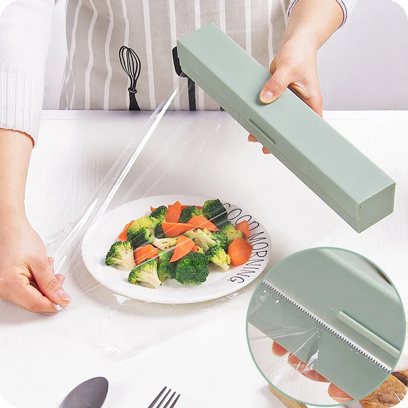 Otras herramientas de cocina Dispensador de envoltura de plástico Cling Food Cutter Soporte de almacenamiento de película Accesorios 221205