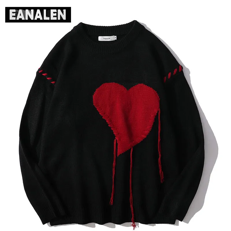 Mens Sweaters Harajuku Love Pattern Knitted Ugly Sweater Men Letter Punk Rock Black Red Gothic Vintage Grandpa Women Cute Pullover 221206 From 25 17 DHgate