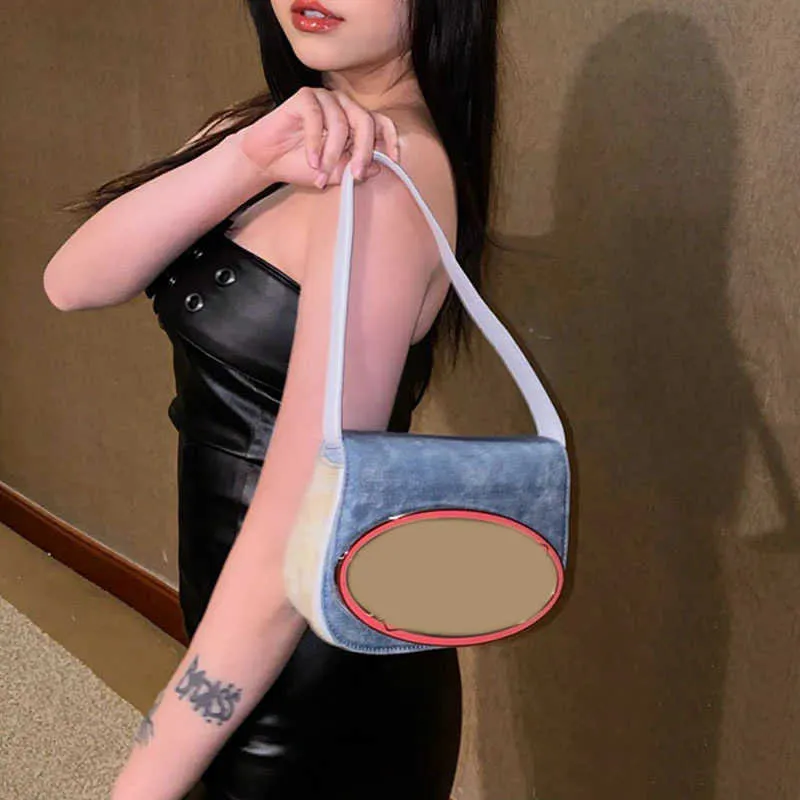 Evening Bags D Shoulder Bags Luxury Women Top Handle Purse Half Round Design Leather Underarm Flap Denim Shoulder Bag Fashion Tote Handbags 220616