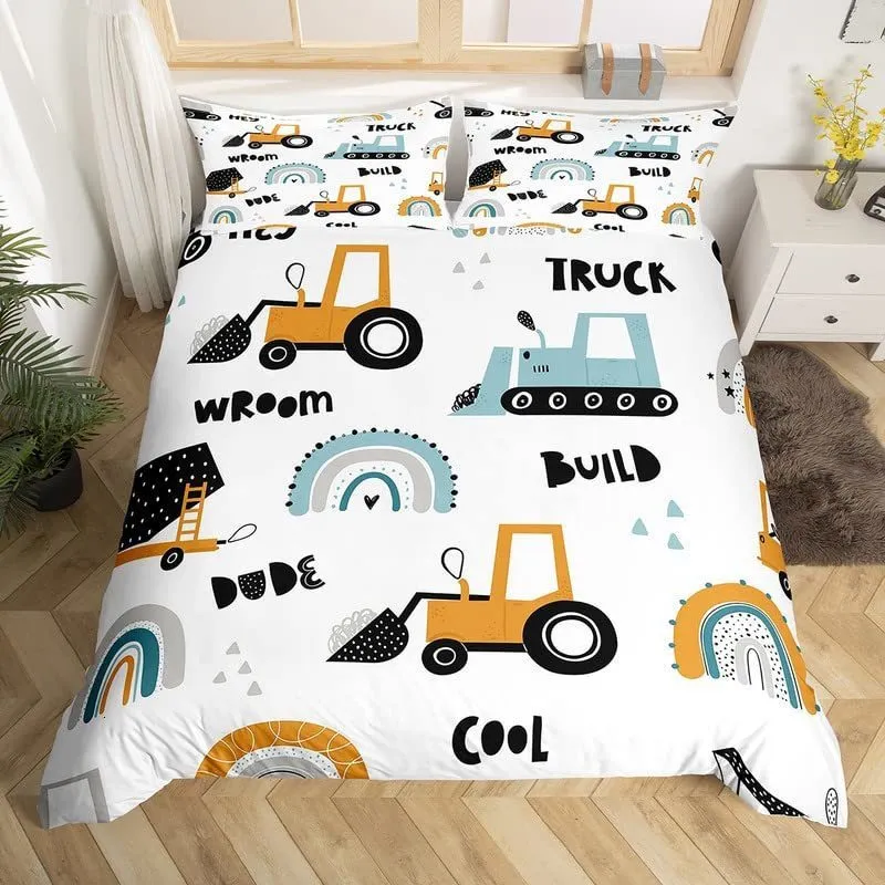 Ensembles de literie Camion Pelle Housse de couette Queen Size pour Enfants Pépinière Dessin Animé Tracteur Ingénierie Véhicule Construction Thème 221205