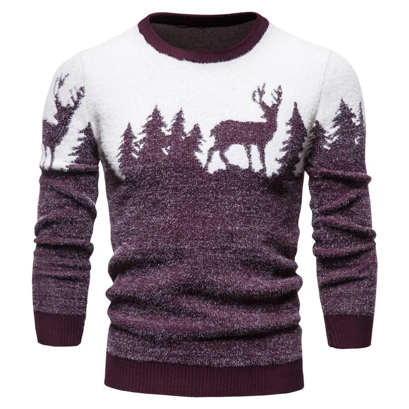 Men's Sweaters Autumn Christmas Tree Deer Print Casual O Neck Slim Pull Top 221206