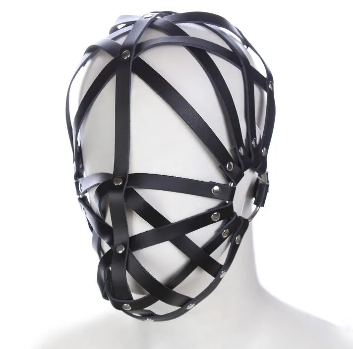 Black leather holloway face mask adult sex toys eye mask head cover SM alternative toy stage