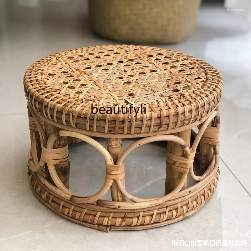 Pillow ZqBamboo Stool Rattan Home Worker Bamboo Dance Children Low Classical Retro