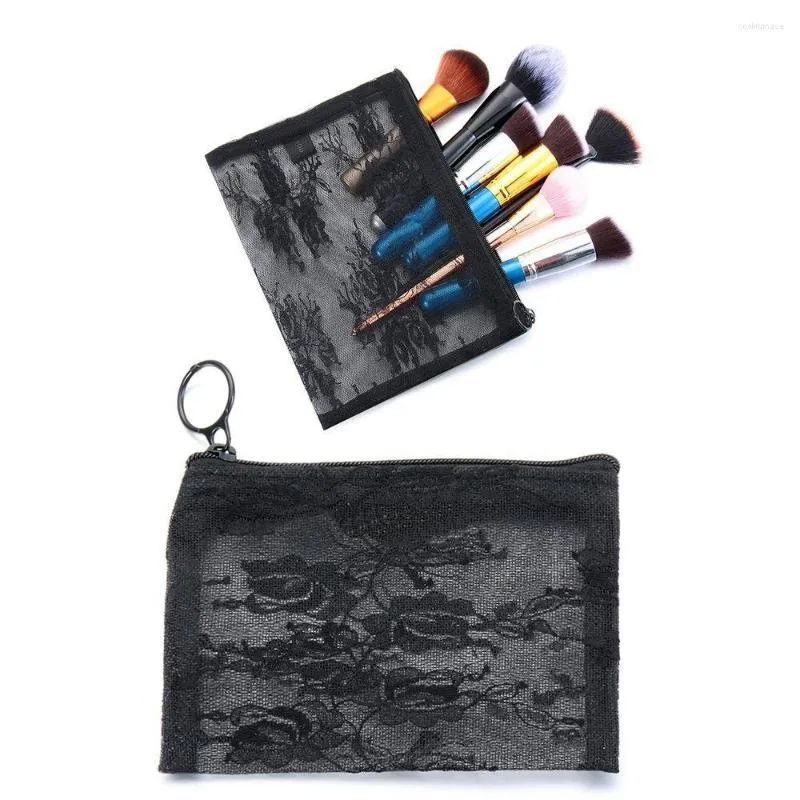 Storage Bags Portable Transparent Zipper Handbags Makeup Pouch Lace Mesh Package Cosmetic Travel Organizer