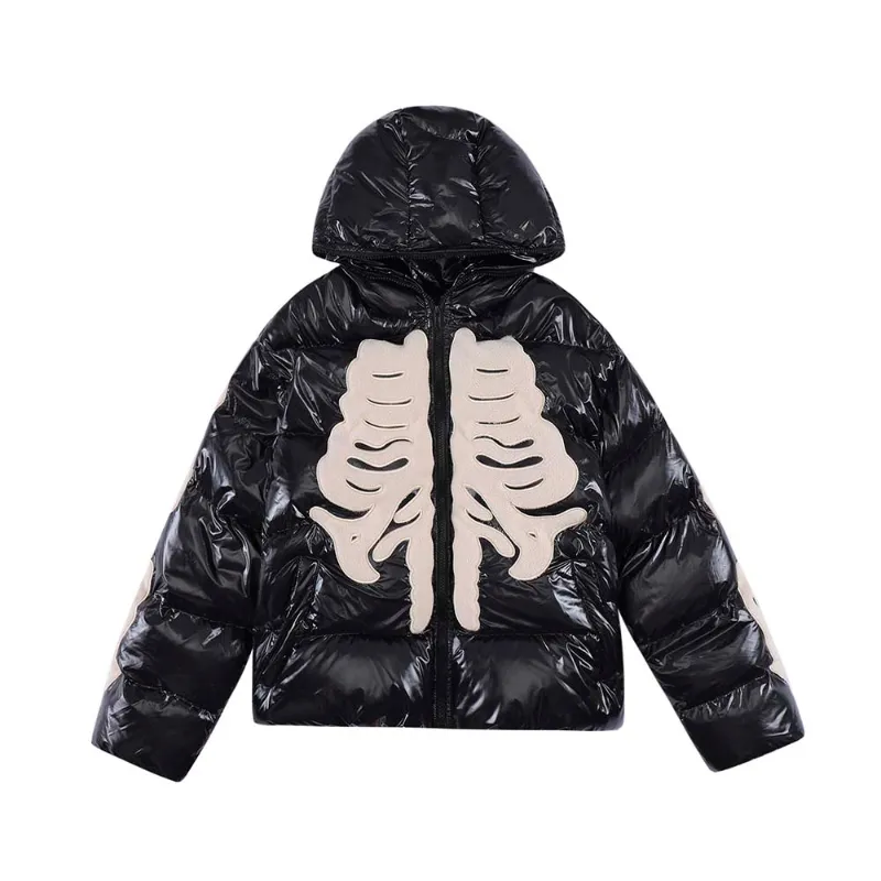 Mens Down Parkas Hip Hop Winter Skeleton Jacket Streetwear Coat Glossy Thick Warm Bone Print Harajuku Y2K Male Puffer Parker Jackets 221205