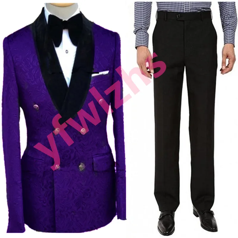 Embossed Two Piece Purple Groom Tuxedo Suit For Men Formal Business