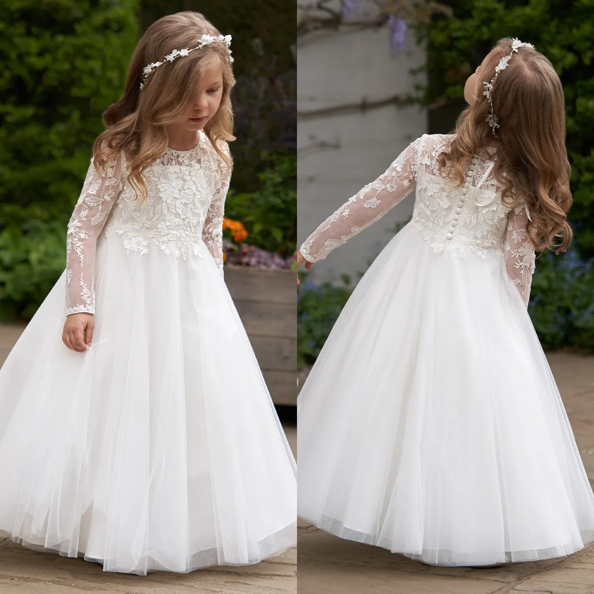 Vestido de flor de flor de renda boho para ocasi￣o especial infantil infantil festas de notardas de casamento branco photoshoot de marfim natal