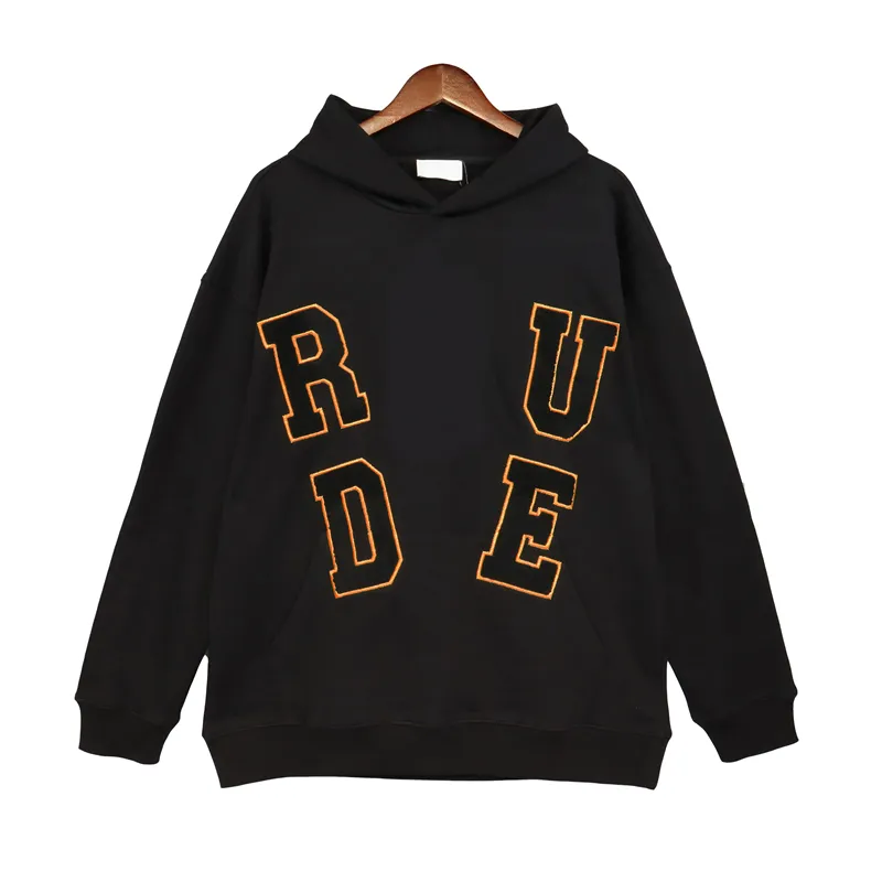 Distressed Europe Rhude mens hoodie the United States High Street Hand painted Eye of Prophecy Printed Washed men and womens Black Sweater Loose Hoodies