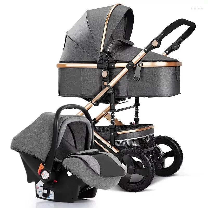 Strollers Baby Stroller 3 In 1 Four Wheels Pram Trolley Kinderwagen Luxury Buggy Born Pushchair High Landscape