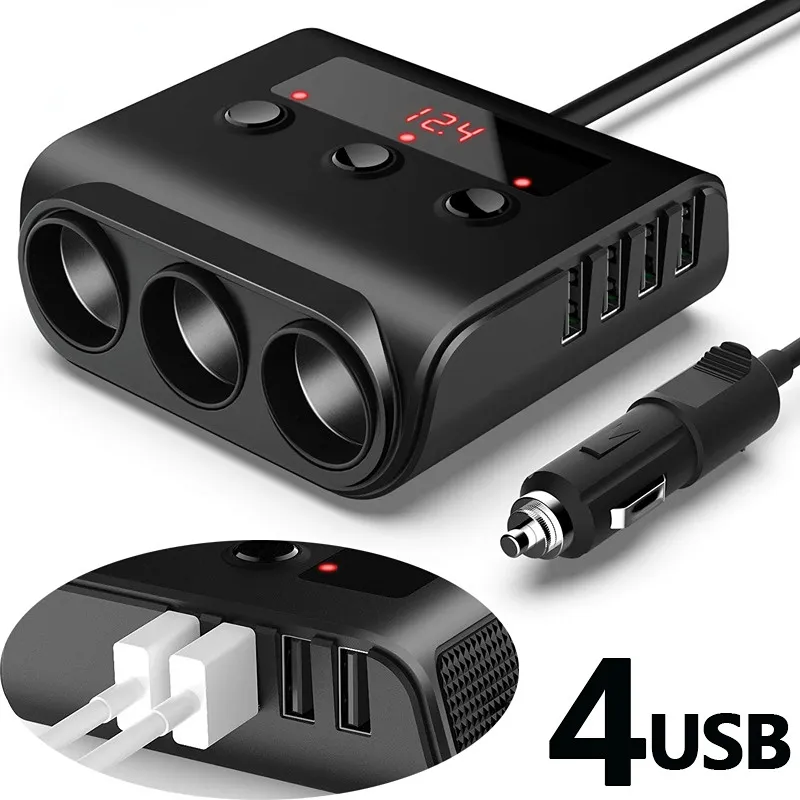 Auto-sigaretten lichter 4 USB-poort 3 Way 3.1A Socket Splitter Hub Power Adapter 12V-24V voor iPad-smartphone DVR GPS