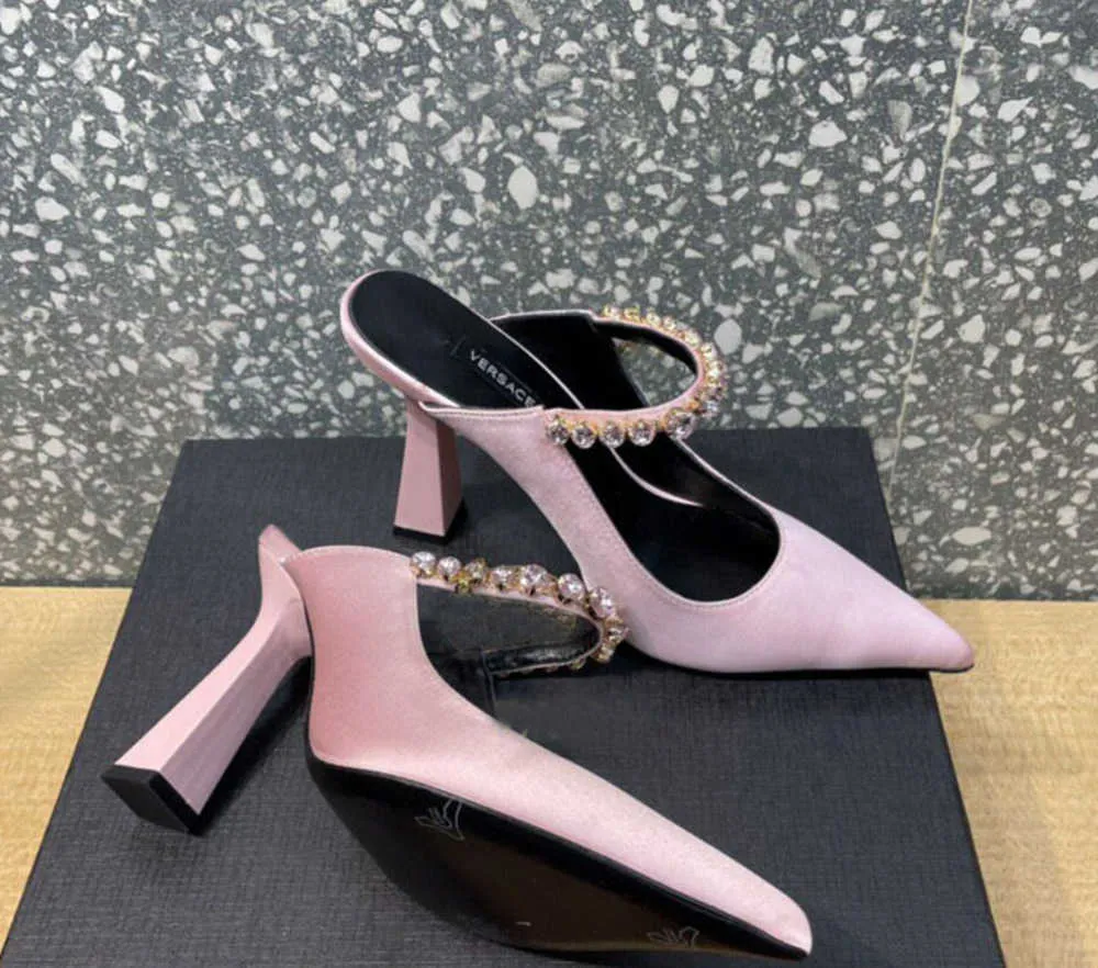 Brand Casual Shoes designer design 2022 spring and summer new silk Rhinestone high heels sexy banquet dress women's shoes slippers