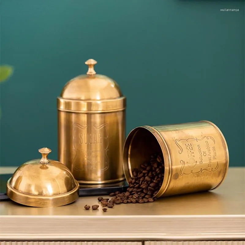 Butelki do przechowywania nordycka retro mosiężna metalowa zbiornik z pokrywką kuchnia kawy z fasoli cukru ręcznie robione
