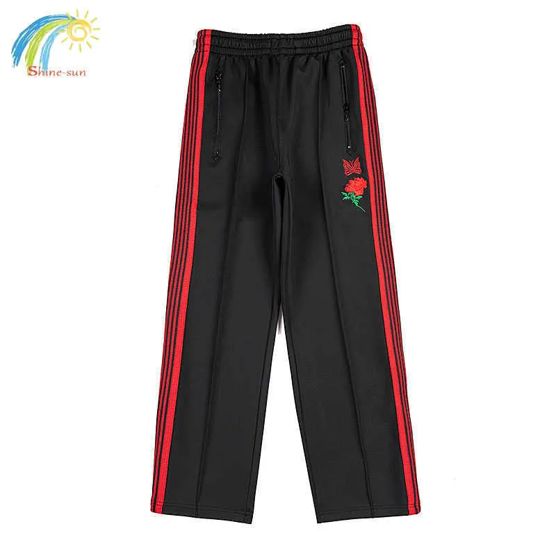 Pantaloni da uomo Pantaloni con aghi neri Pantaloni da donna con motivo a fiori a farfalla a strisce rosse Pantaloni 1 1 Tasca con cerniera Nuovi pantaloni della tuta T221205