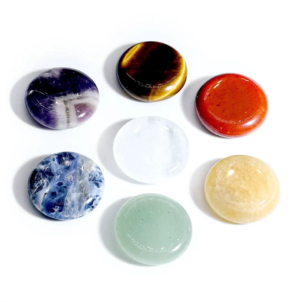 Natural Crystal Seven Color Stone 18mm Round Piece Healing Reiki Yoga P￤rlor Ornament Craft Amethyst Topaz Bag Set
