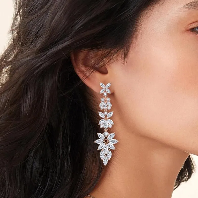 Dangle Earrings Uilz Luxury Marquise Cluster Cubic Zirconia Long Drop For Women Shiny Leaf Shape Brides Wedding Earring Jewelry