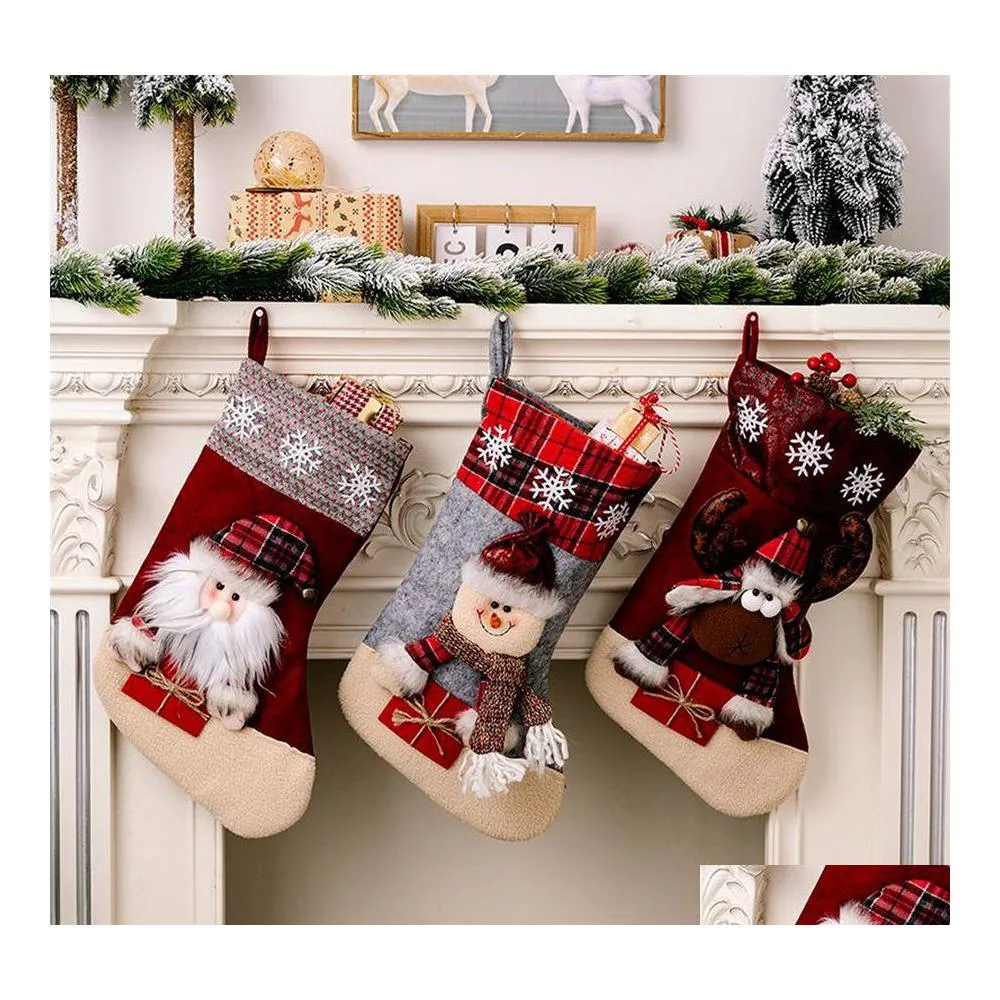 Christmas Decorations Christmas Decorations Stocking Large Size Gift Snow Checkered Snowman Stockings Drop Delivery Home Garden Fest Dhr4D