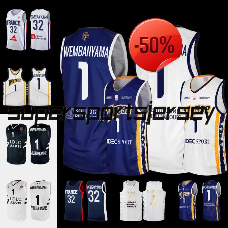 New 1 Victor Wembanyama France Basketball 32 Jersey French Basketball Metropolitans 92 #1 Purple Jersey