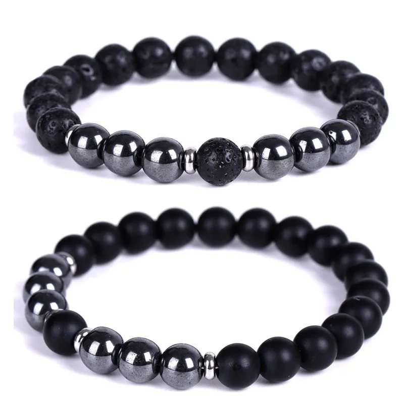 8mm Lava Natural Lava Natura Matte Matte Nero Ematite Perline bracciale Essenziale Diffusore Equilibrio Gioielli elaborati bracciale